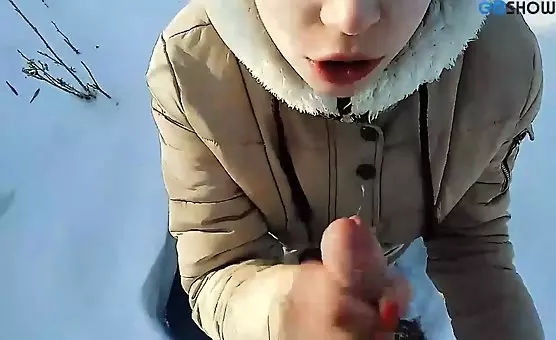Crazy Girl Swallows Frosty Cock